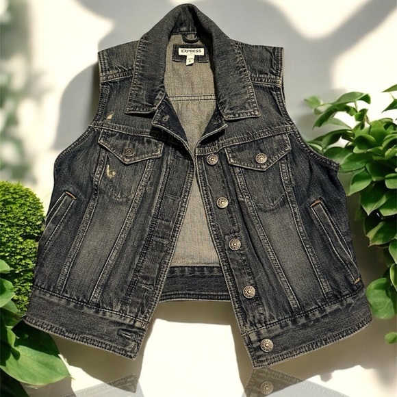 Cute Express Black Denim Vest Women’s Size Small Sleeveless Jean Jacket - Picture 1 of 3